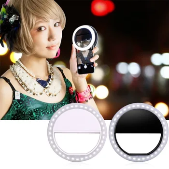 Selfie LED Ring Flash Lumiere Telefone Portátil do DIODO emissor de Telefone Celular Luz Clipe da Lâmpada Para o iPhone lente