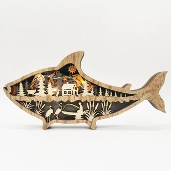 Transfronteiriços de novos animais marinhos de artesanato em madeira em criatividade marinha do vento escultura de madeira de peixe decoração de mesa