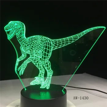 Velociraptor Dinossauro 3D Lâmpada Azul de 7 Cores Led Lâmpadas da Noite para Crianças Touch Led USB Mesa de Escritório Sala de Luz, De AW-1430