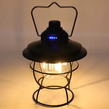 Vintage LED Lanterna de Campismo De 3 Modos de Luz de Carregamento USB de Brilho Ajustável Portáteis de Iluminação Exterior Tenda da Lâmpada