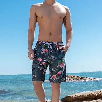 WJ607 Rápida Verão Seco flamingo flor impressão de Mens Swimwear Praia a Bordo Calções Para Homem sungas Calções de banho moda praia
