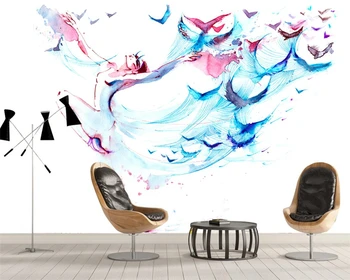 обои Arte 3d Simples Resumo de Dança de Beleza Foto Mural papel de Parede da Sala de estar do Hotel de Luxo de Fundo, Pintura de Parede Decoração